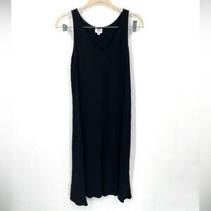 Margaret O’Leary V Neck Women Medium Sleeveless Black Knee Length Basic Dress